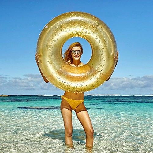 Glitter Gold 100kg Blow Up Ring Schwimmbad Aufblasbarer Transparenter Schwimmband Für Erwachsene