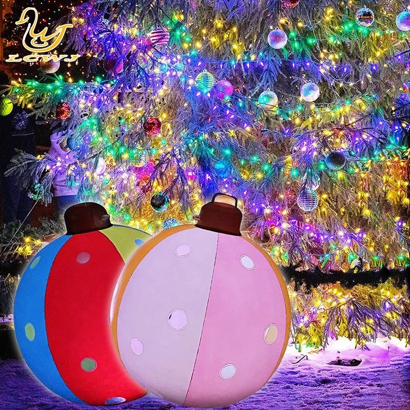 60cm Außen aufblasbares Spielzeug Ornament Dekoriert PVC aufblasbare Weihnachtskugeln mit Licht
