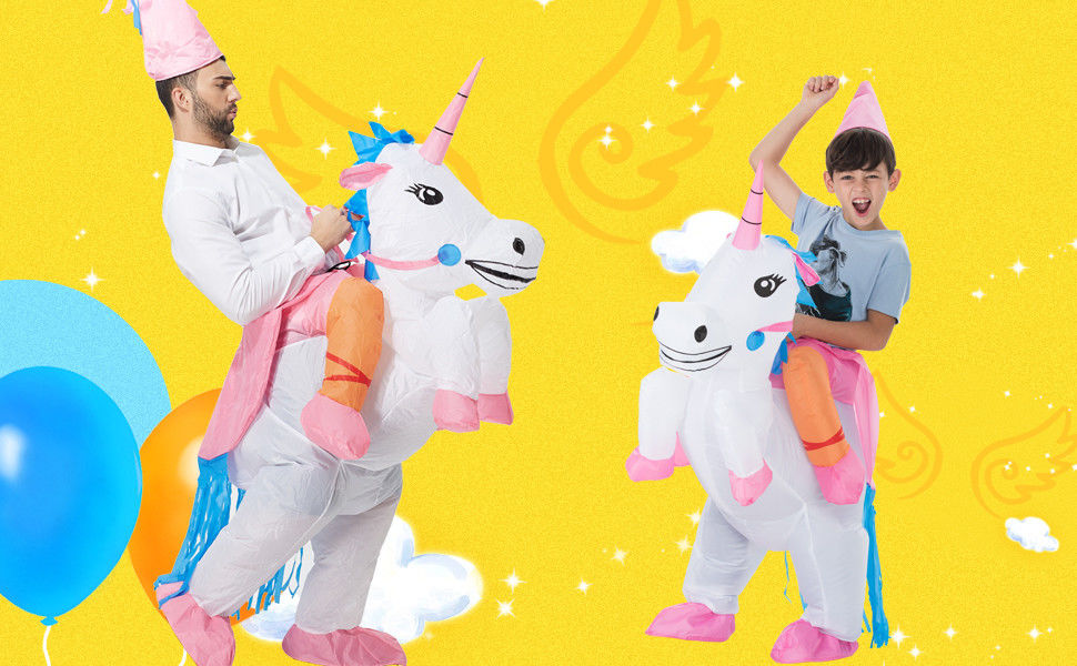 Erwachsene Kinder Plastik aufblasbare Spielzeuge Einhorn Reiter Kostüme für Weihnachten
